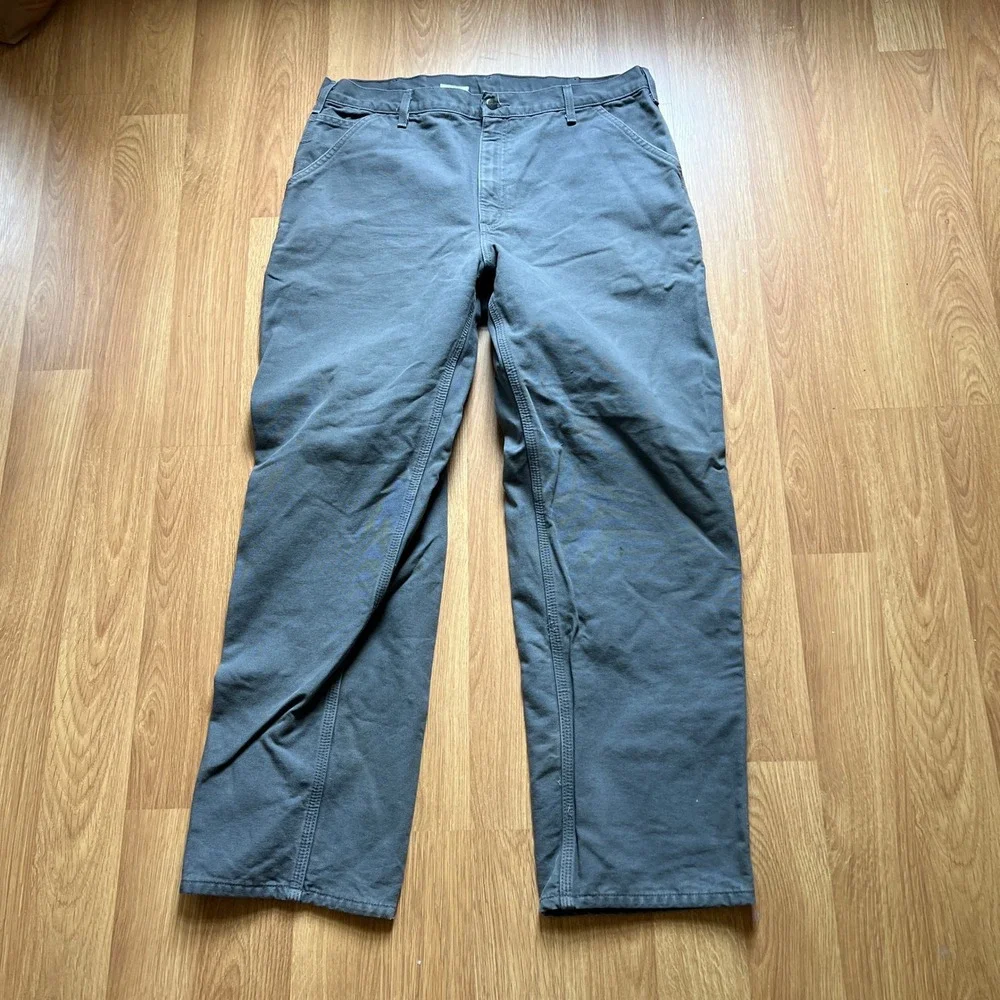 Carhartt B111 GVL Flannel Lined Dungaree Work Pants Gray Mens 38x32 Fits 38x31